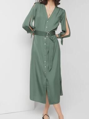 White House Black Market Cold Shoulder Belted Satin Midi Dress Rosemary S NWT